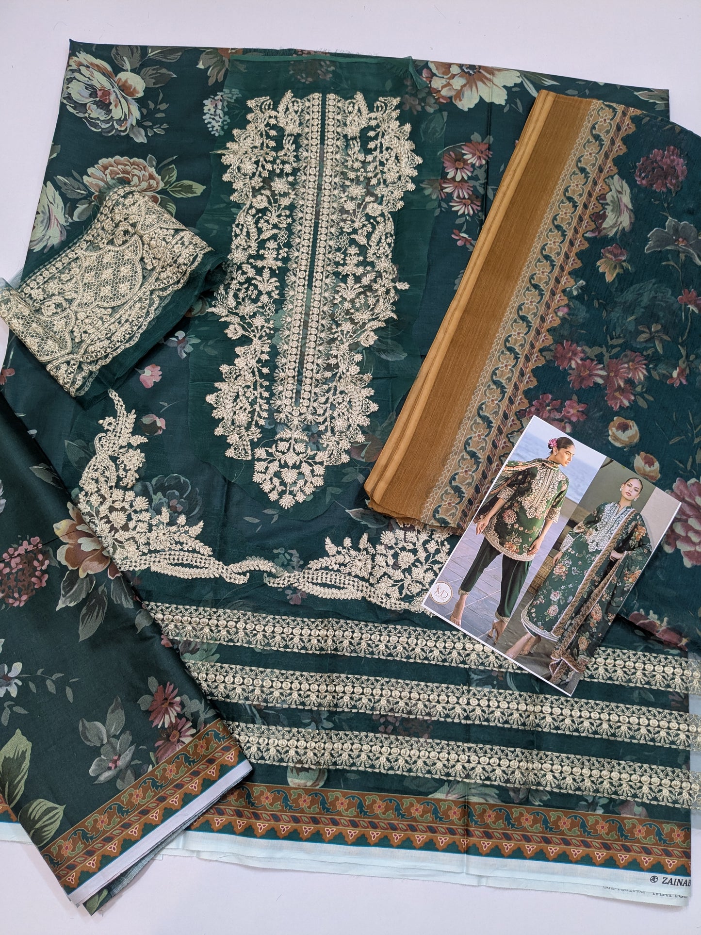 ZAINAB CHOTANI GREEN LAWN EMBROIDERED DRESS