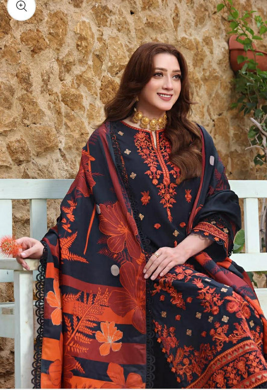 ANEELAS KHADDAR BLACK RED EMBROIDERED 3pcs