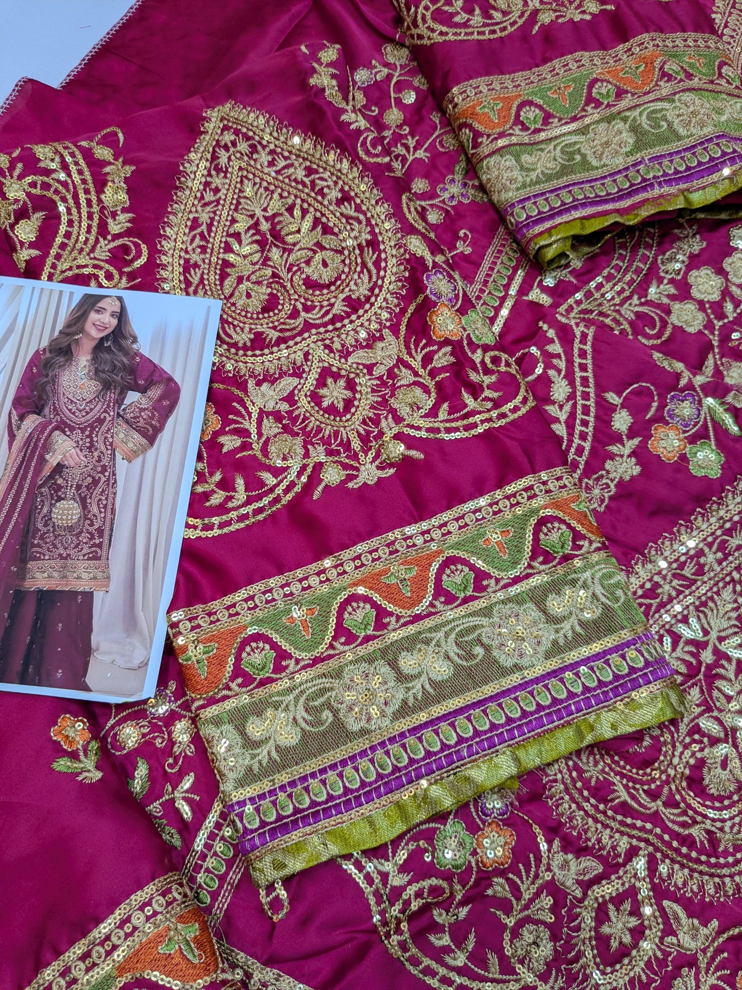 ANEELA SABOOR CHARMEUSE SILK EMBROIDERED DRESS
