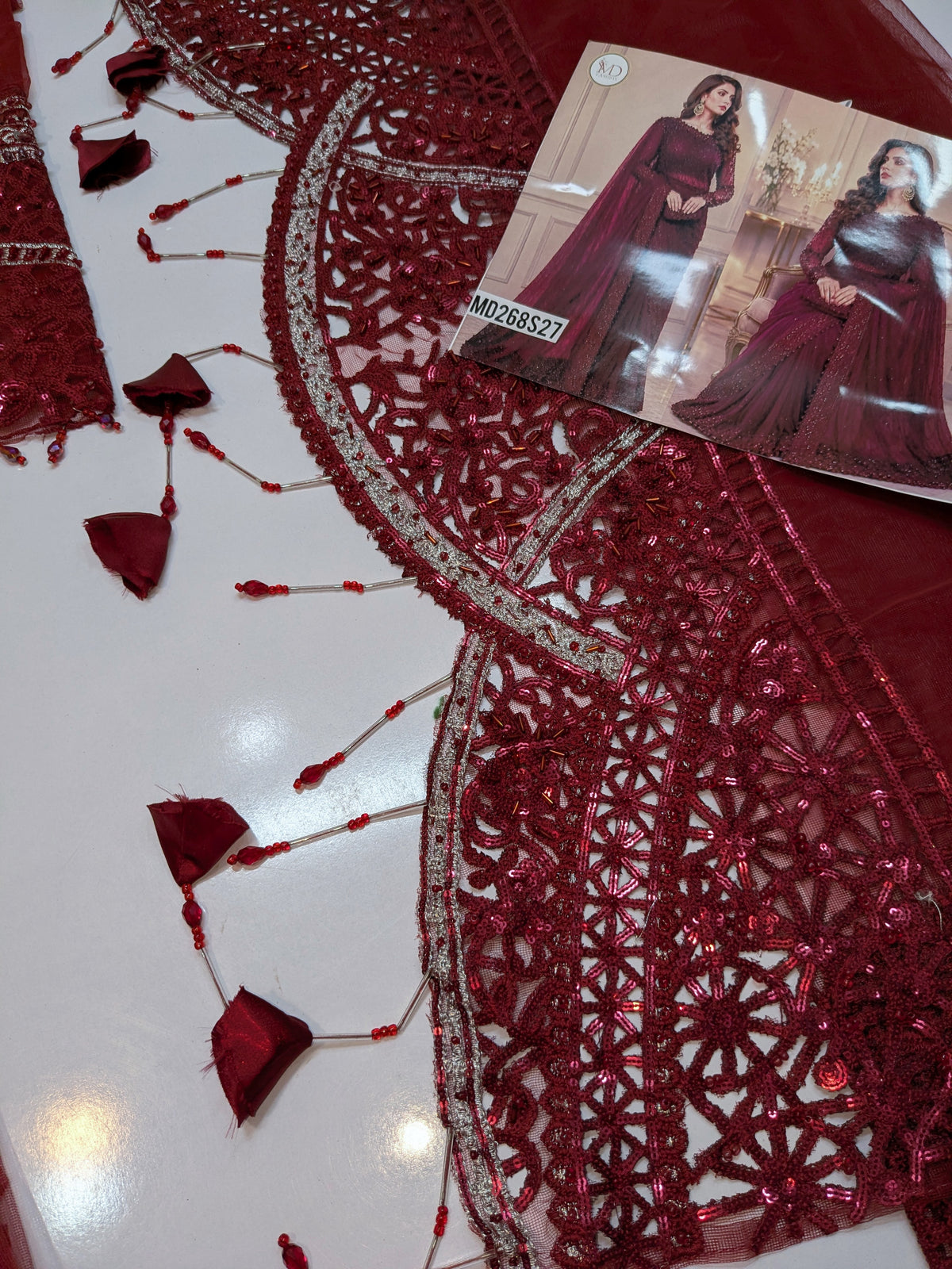 MARIA B INSPIRED MAROON NET SAREE