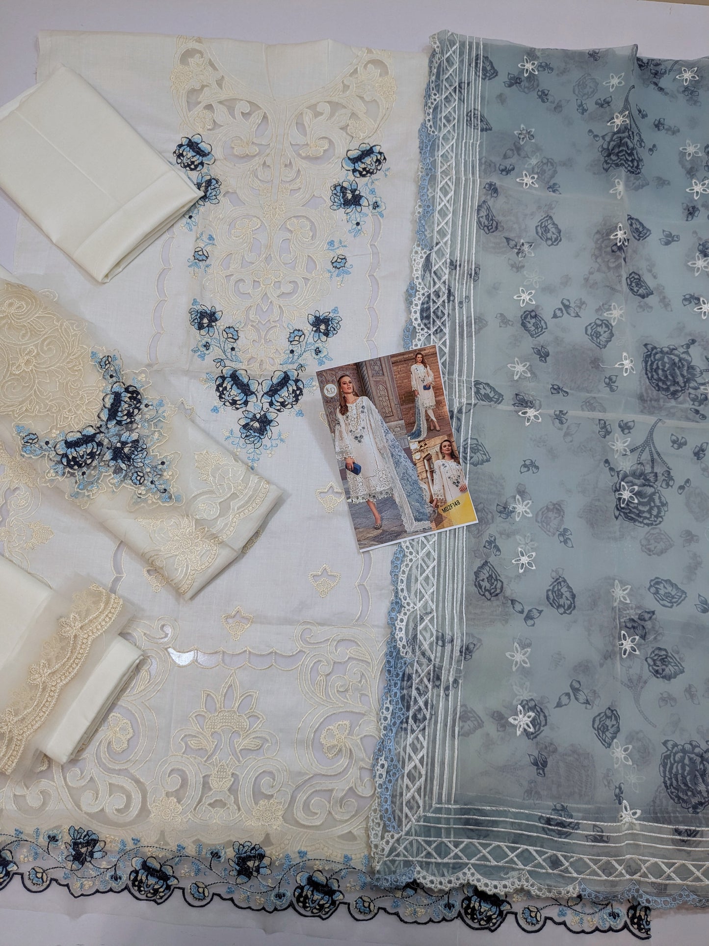 MARIA B LUXURIOUS LAWN WHITE AND BLUE