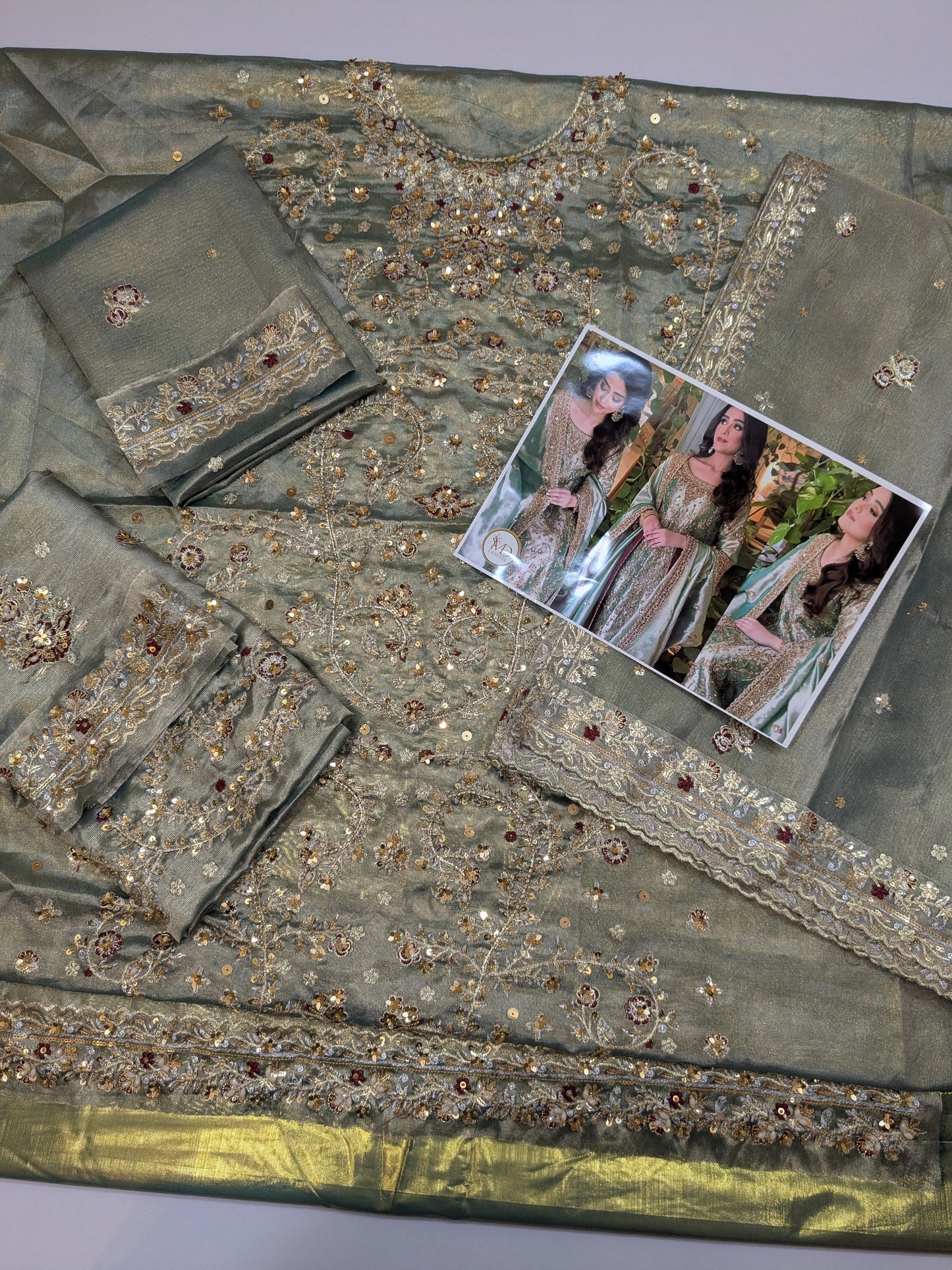 HARIS SHAKEEL SEA GREEN SHIMMERY HAND EMBELLISHED