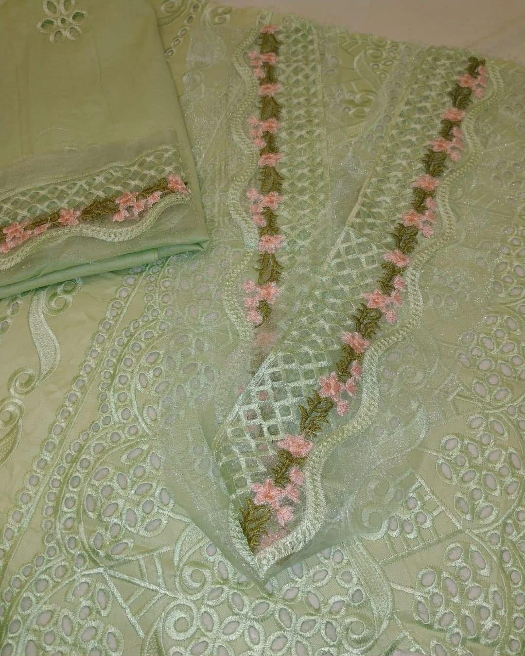 ADAN LIBAS PISTACHIO CHIKNKARI LAWN UNSTICHED