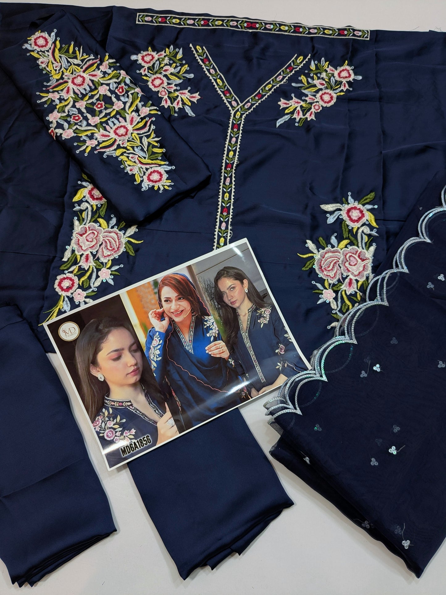 AINA ASIF BLUE INSPIRED SILK 3 PIECE DRESS