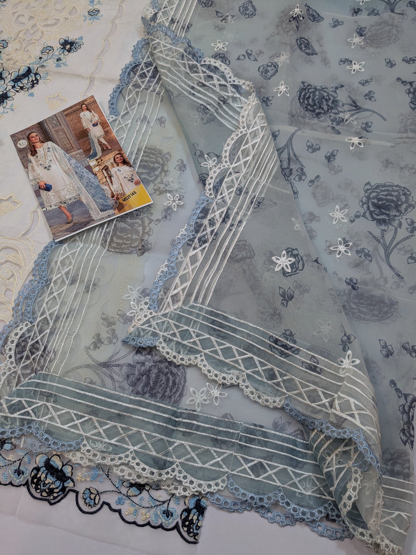 MARIA B LUXURIOUS LAWN WHITE AND BLUE