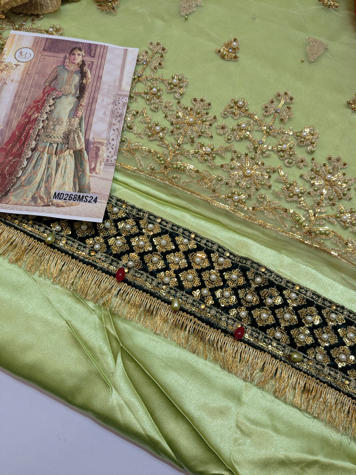 MARIA B INSPIRED CORAL IN SEA GREEN GHARARA