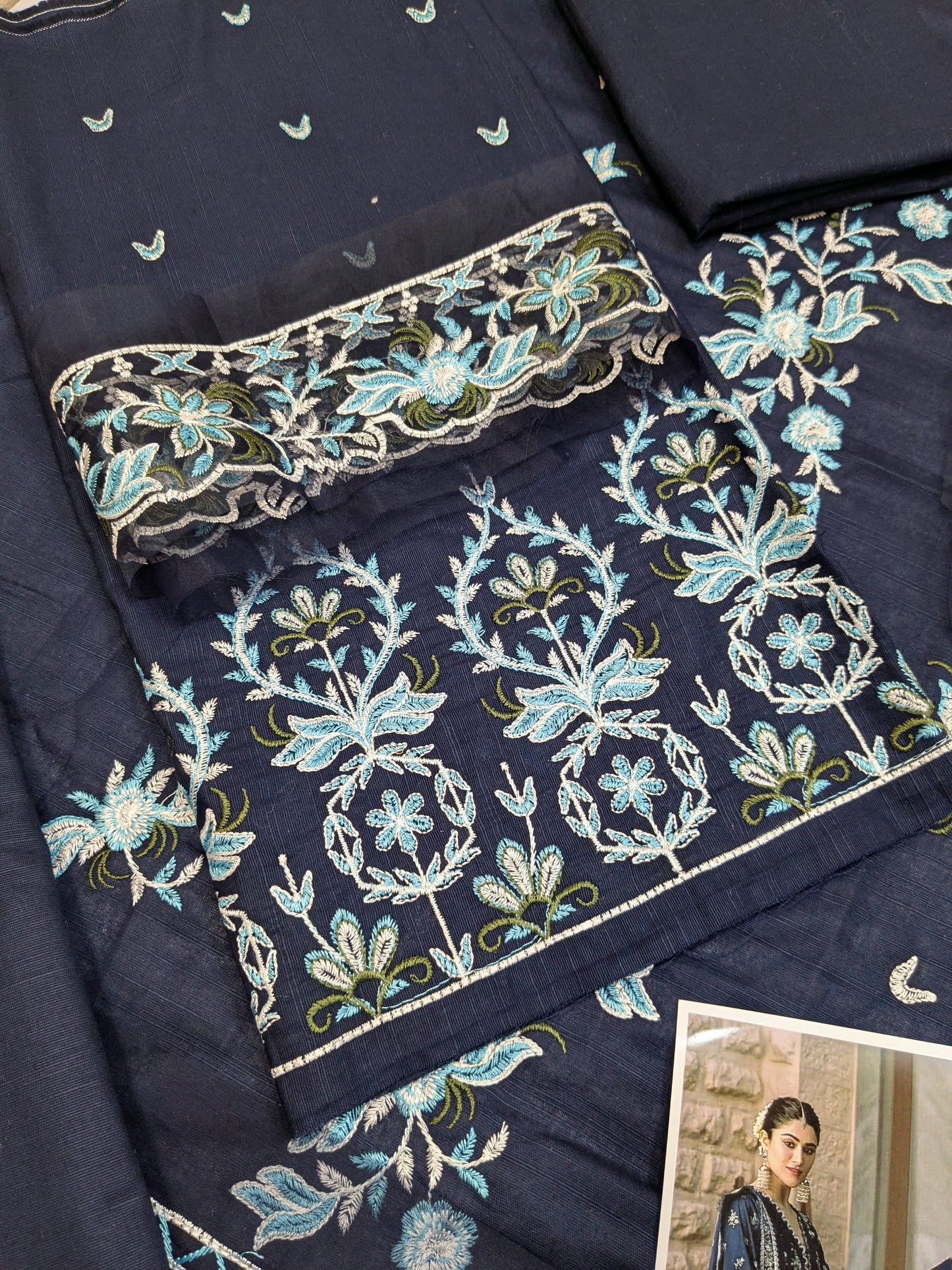 KAHF AZURE BLUE KHADDAR EMBROIDERED DRESS