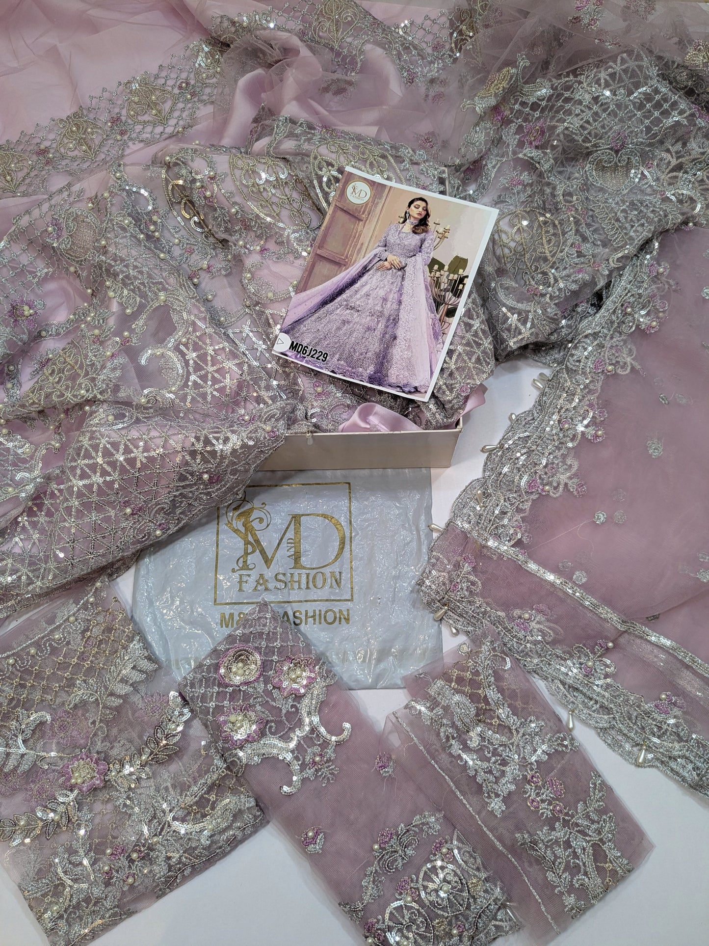 Maria b couture lilac net embroidered maxi