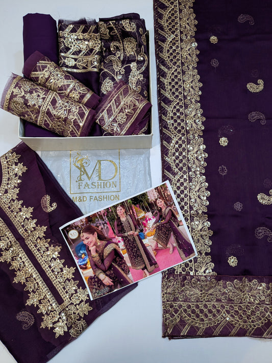 ASIM JOFA CHIFFON PURPLE EMBROIDERED HANIA FANCY