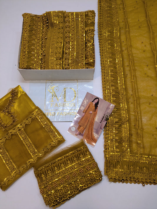 MUSHQ MUSTARD GOLD NET EMBELLISHED FORMAL WEAR