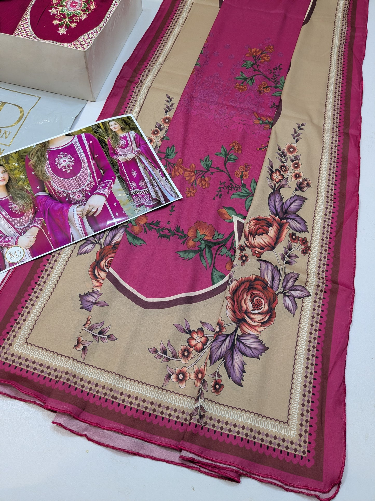 ANEELAS COLLECTION KHADDAR SHOCKING PINK DRESS