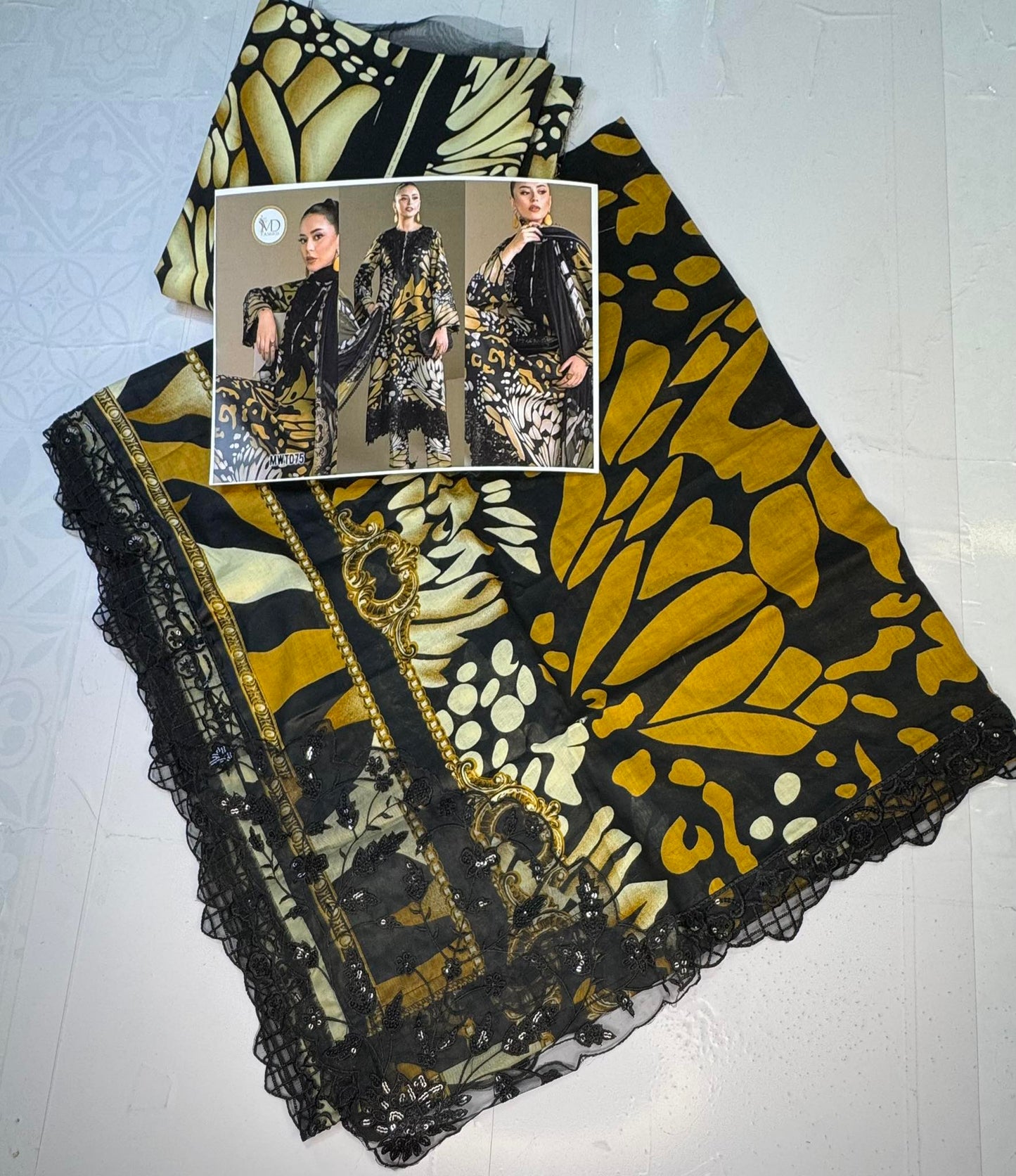 MARIA B MUSTARD BUTTERFLY LAWN DUPPATA