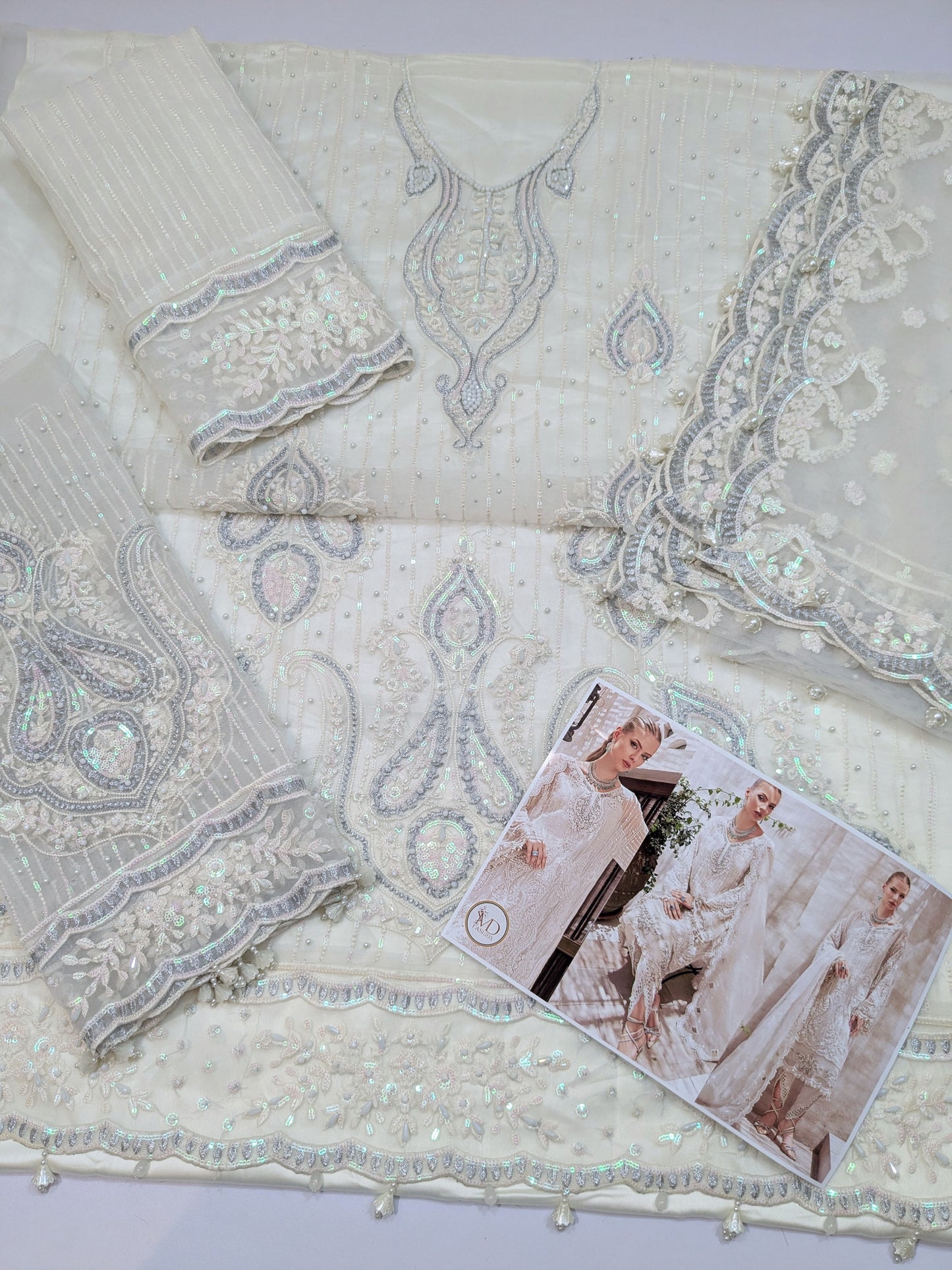 Maria b Pearl embroidered White dress