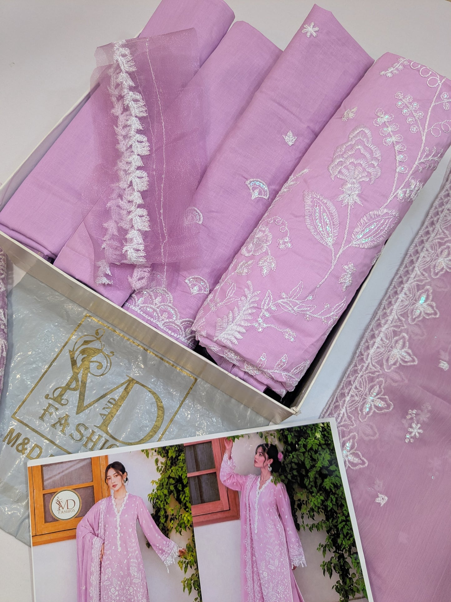 MAHIRA LUXURY LAWN PINKISH MOUVE WITH WHITE EMBROIDERY