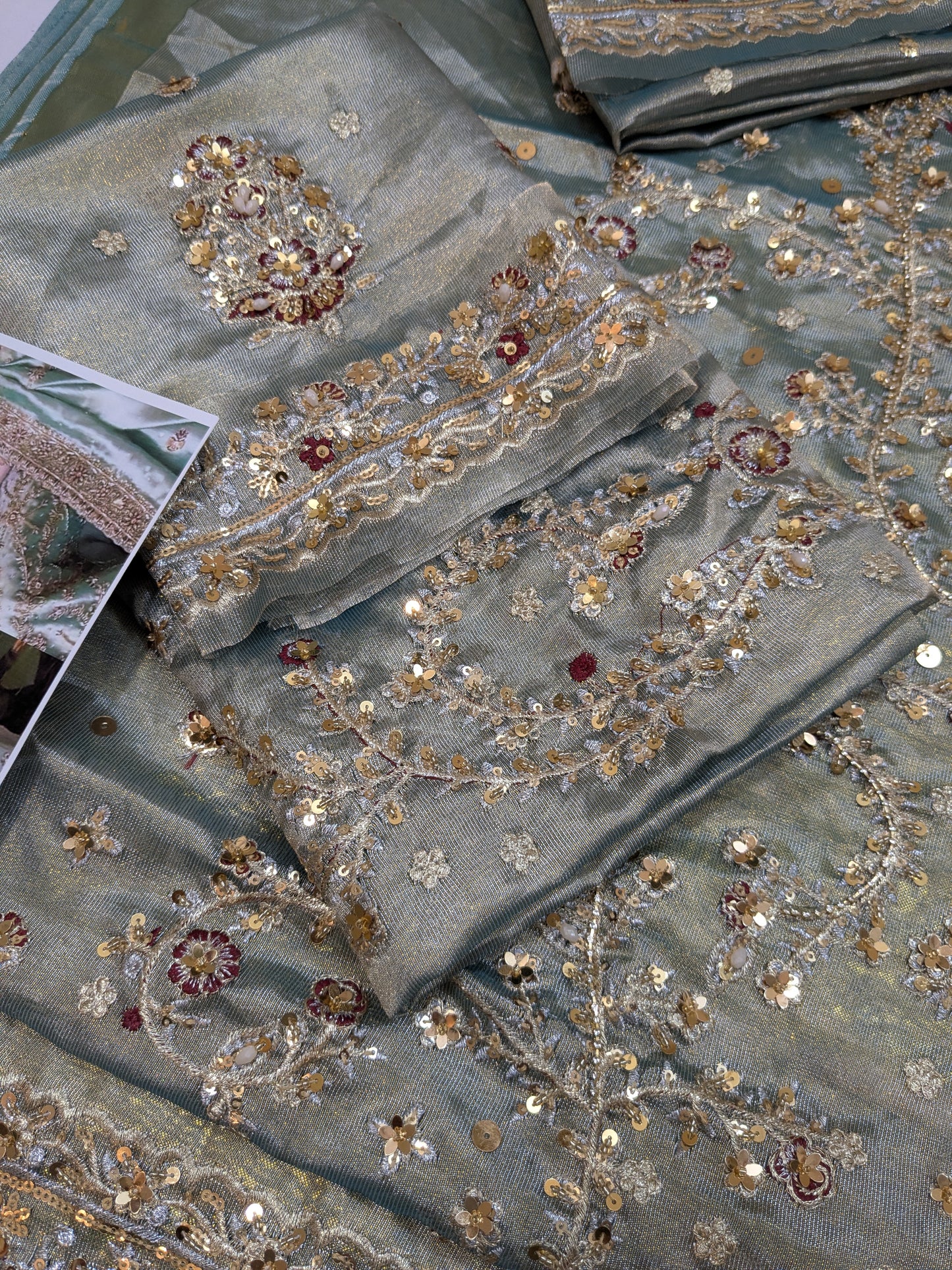 HARIS SHAKEEL SEA GREEN SHIMMERY HAND EMBELLISHED