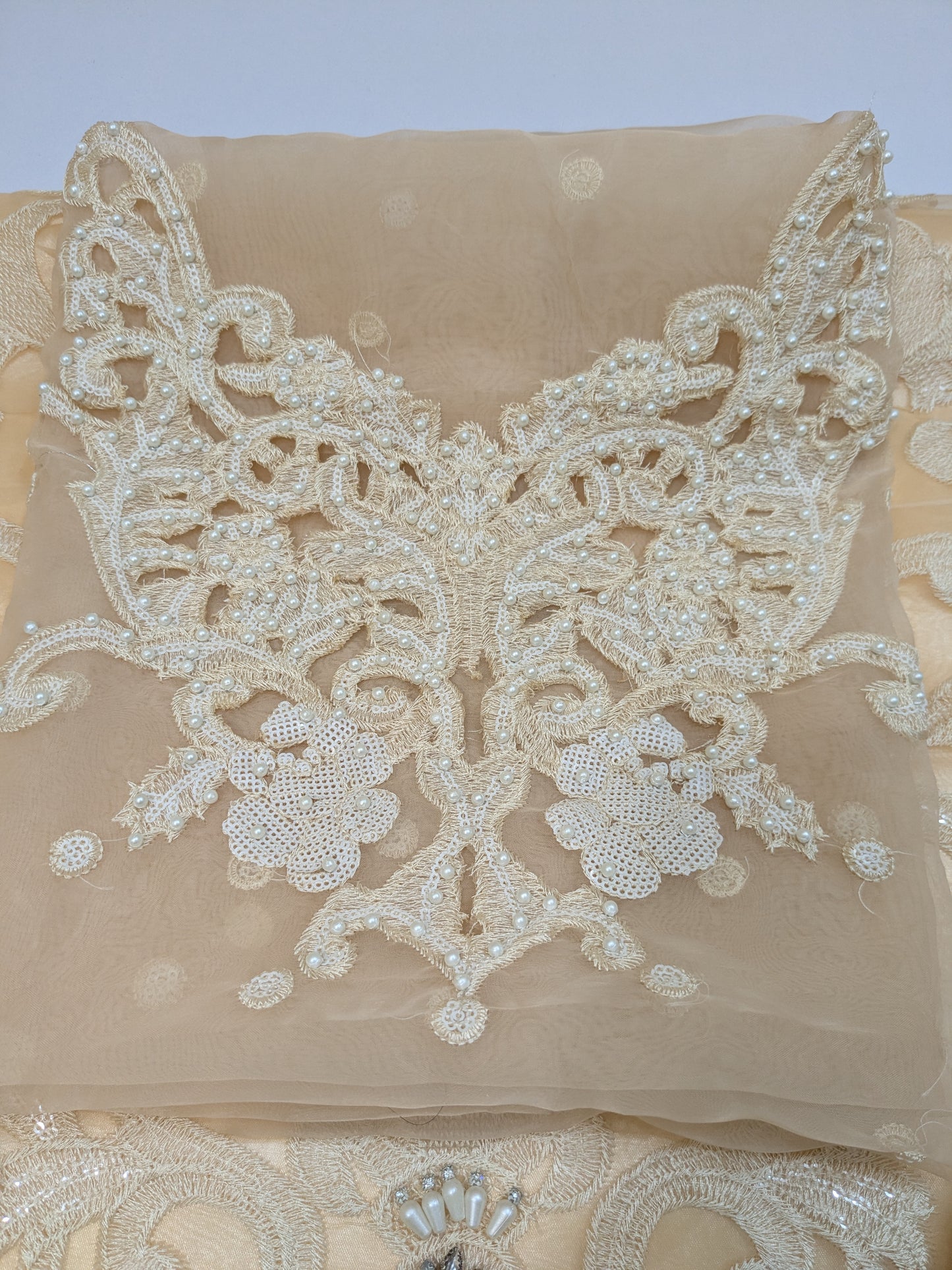 MARIA B SKIN BEIGE LUXURIOUS EMBROIDERED ORGANZA