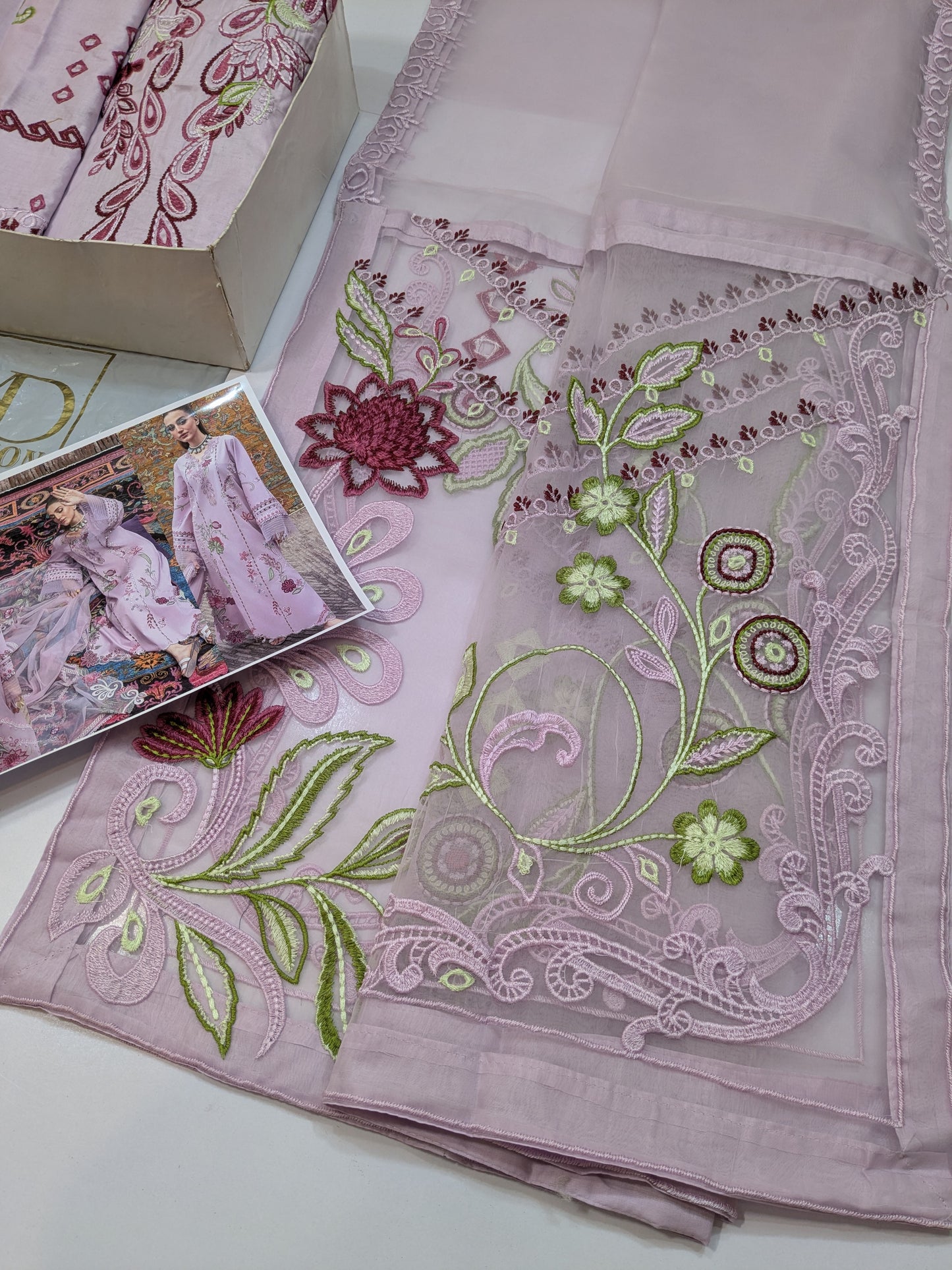 CRIMSON TASAWAR MIRROR GARDEN LAWN EMBROIDERED