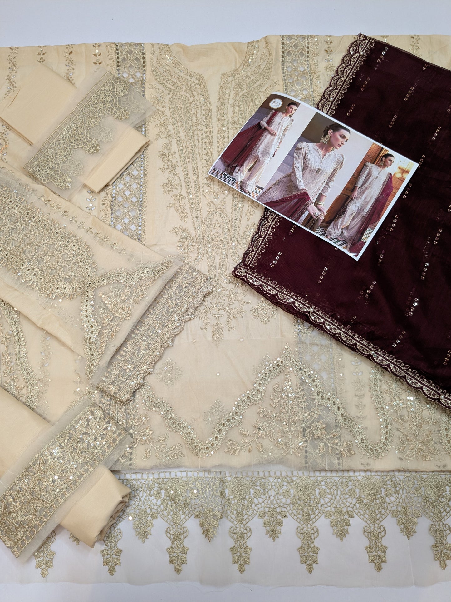 Maria b skin with maroon chikenkari lawn