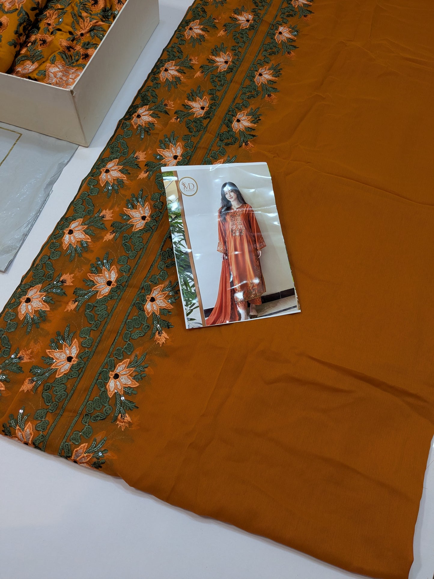 MAHIRA NOOR SILK RUST EMBROIDERED 3PCS