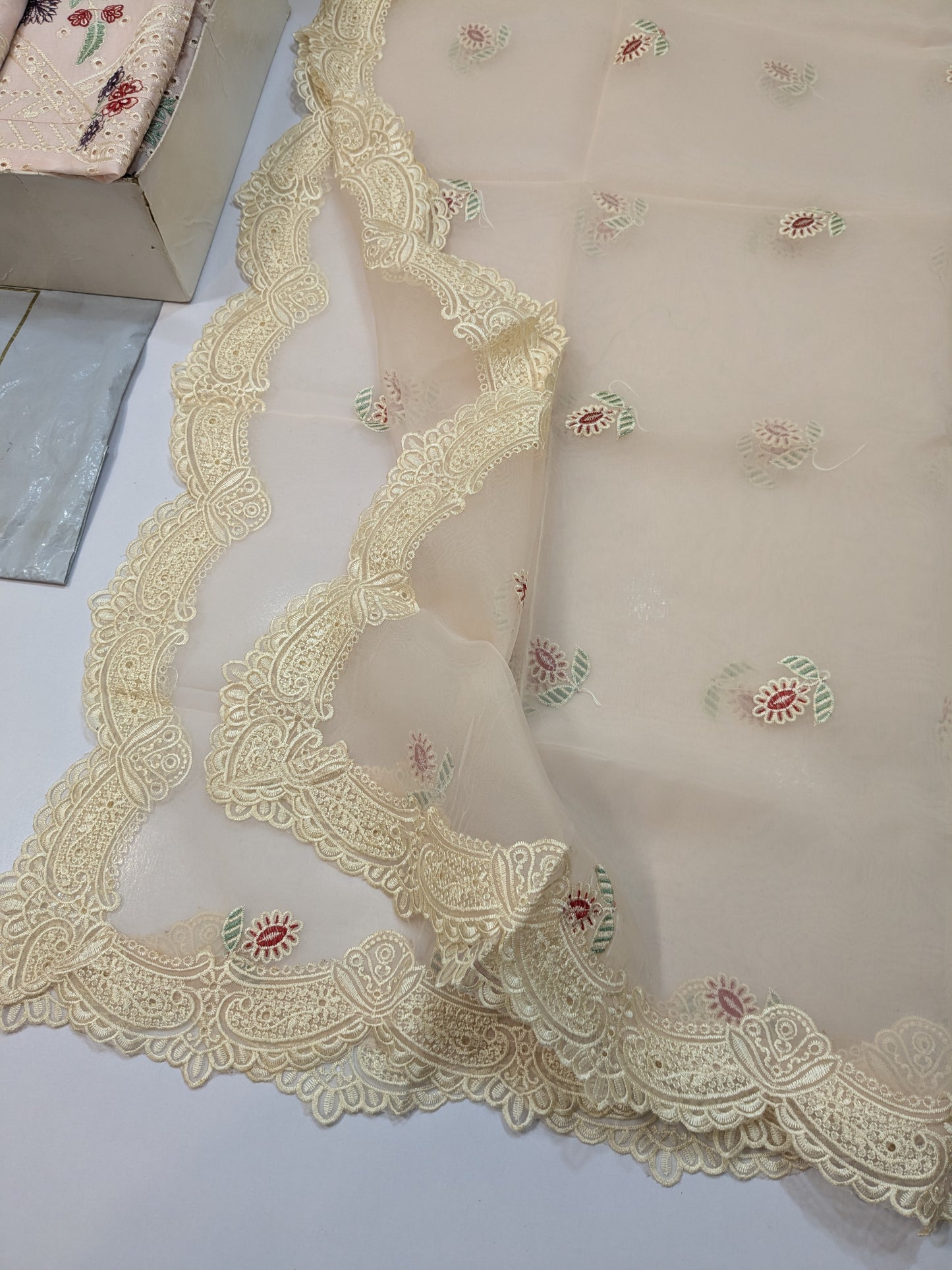 Pastels with white Luxurious chikenkari Lawn