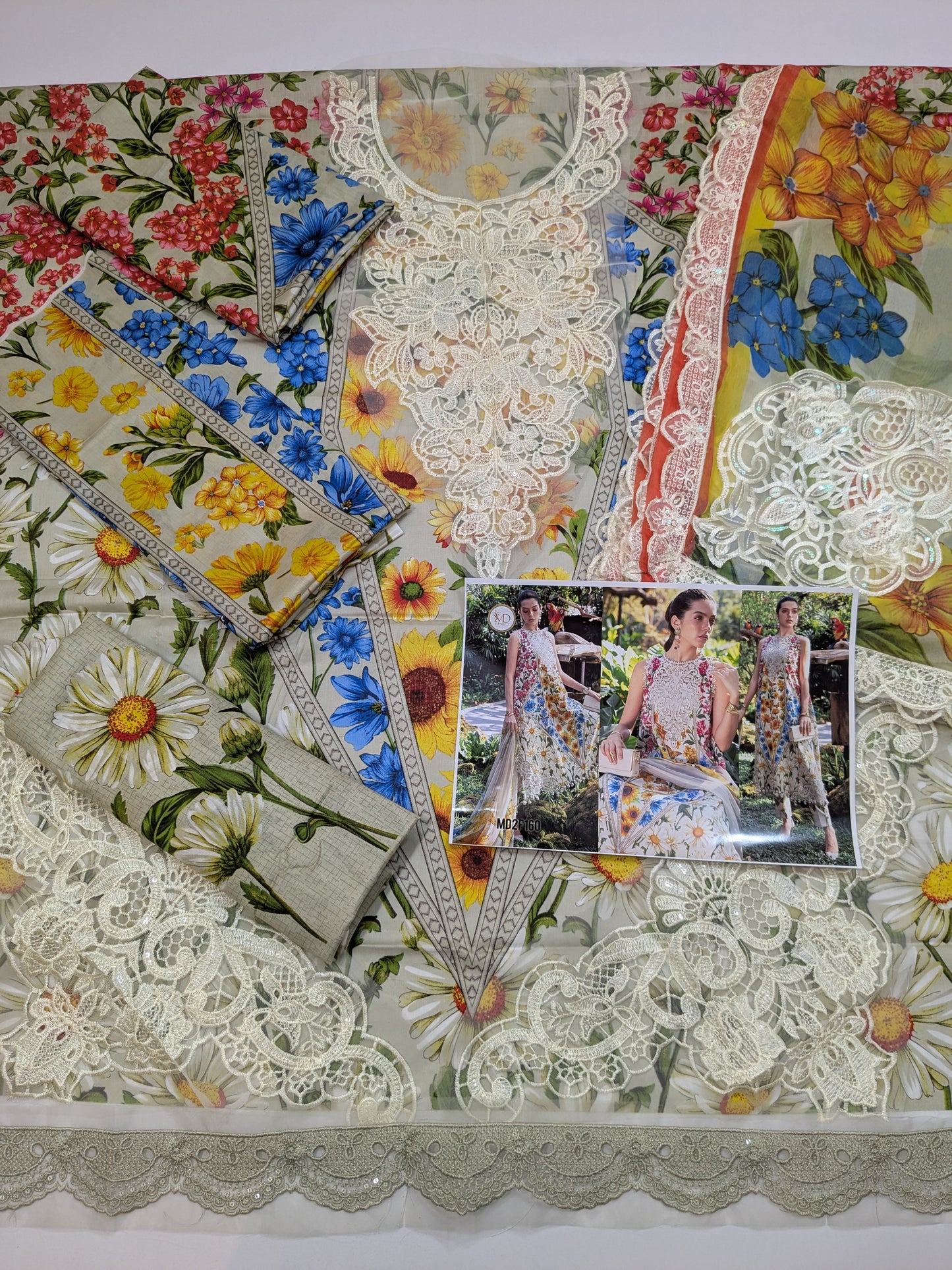 MARIA B SUNFLOWER BLUE 26 MPRINT LAWN