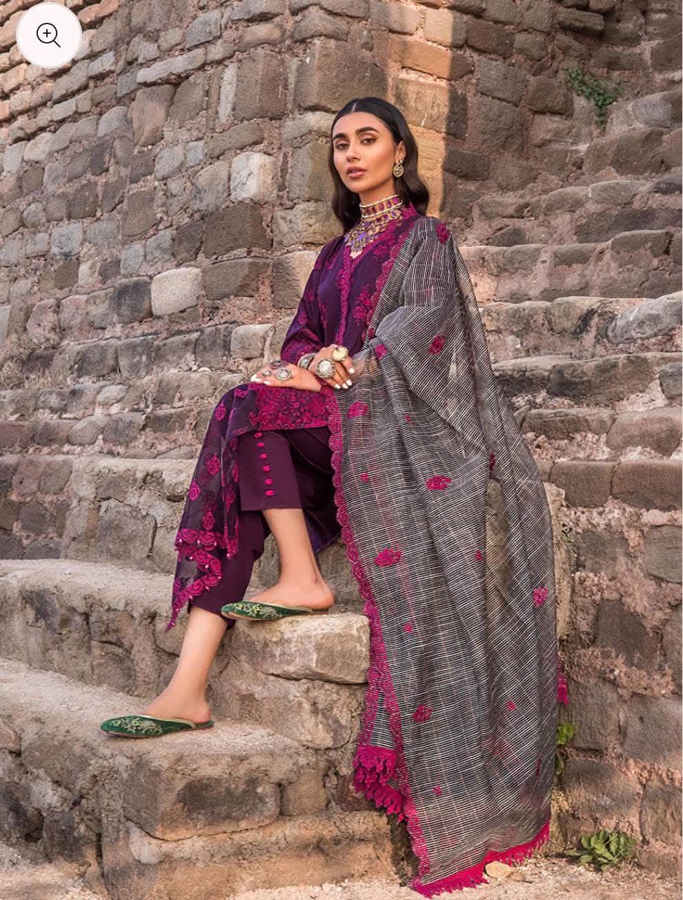 ZAINAB CHOTANI PURPLE LAWN WITH GREY KHADDI DUPPATA