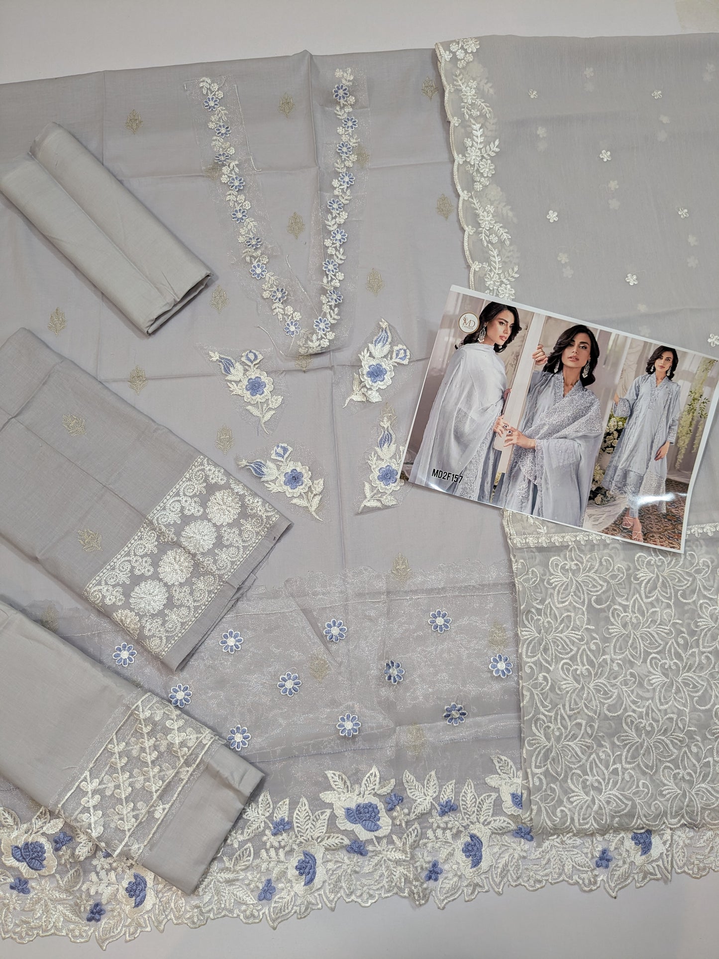 AZURE BREEZE LAWN ICE GREY EMBROIDERED