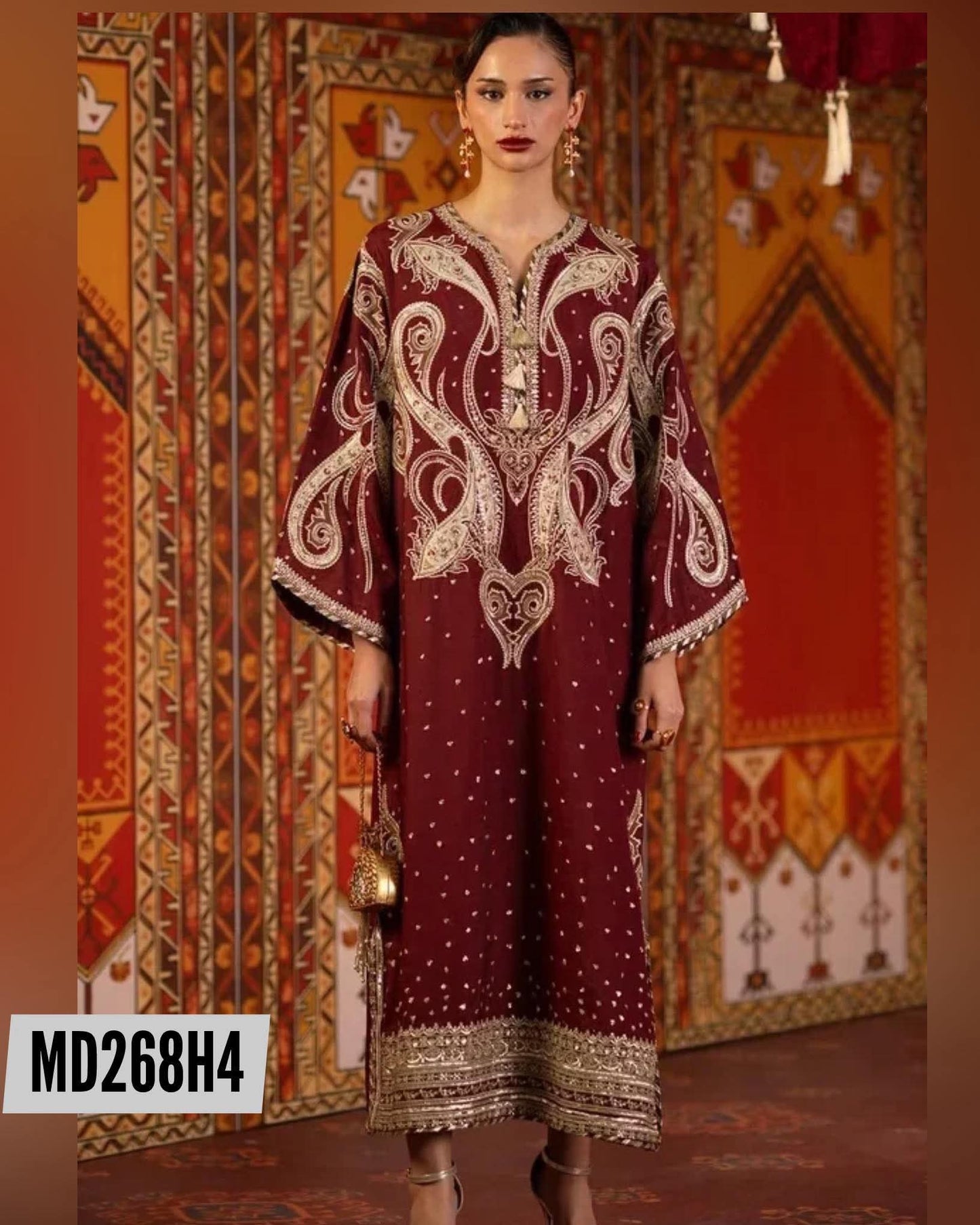 Ethnic Inspired Royal Maroon Kaftan Charmeuse Silk