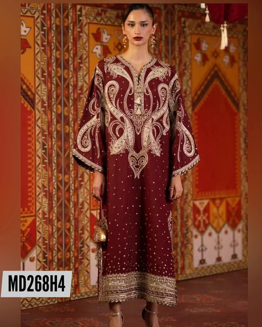 Ethnic Inspired Royal Maroon Kaftan Charmeuse Silk