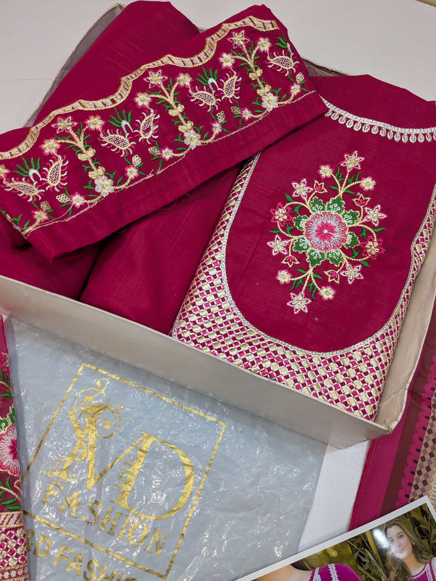 ANEELAS COLLECTION KHADDAR SHOCKING PINK DRESS