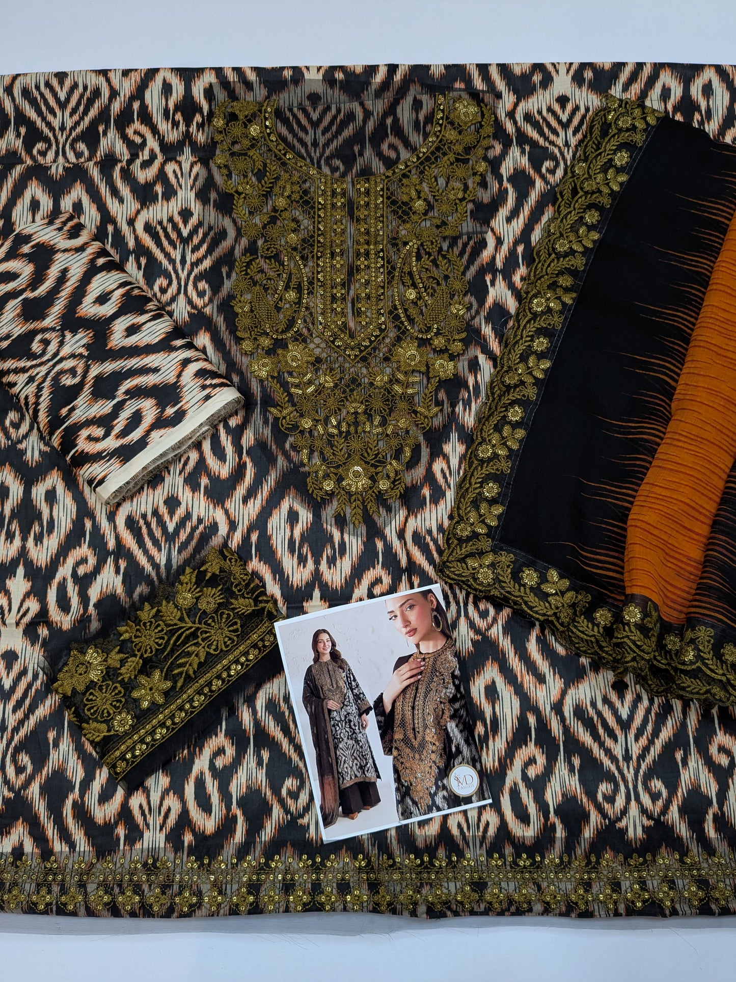 Baroque Lawn Black White Embroidered Dress