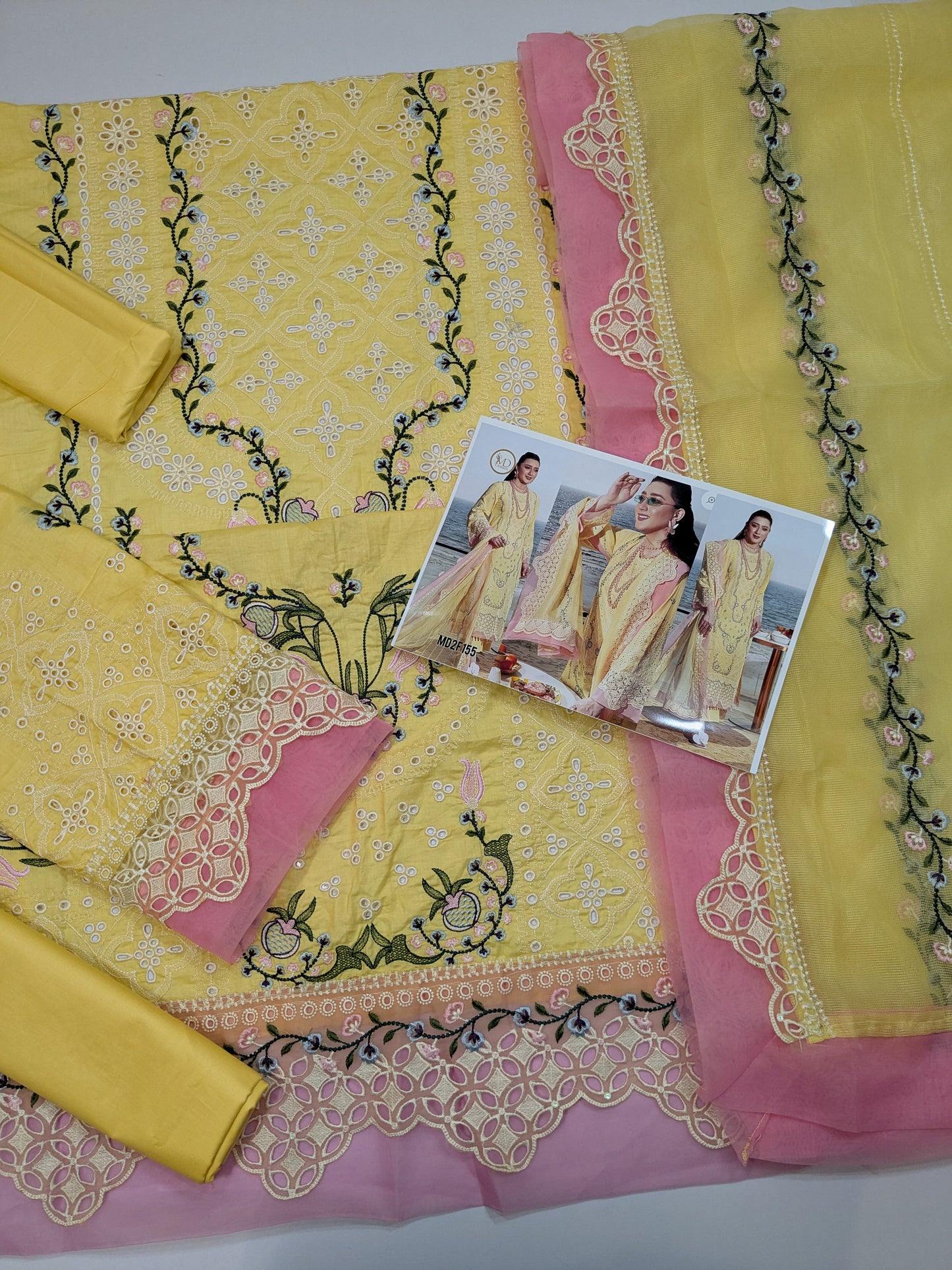 ANEELA LEMON PINK LUXURIOUS LAWN CHIKENKARI