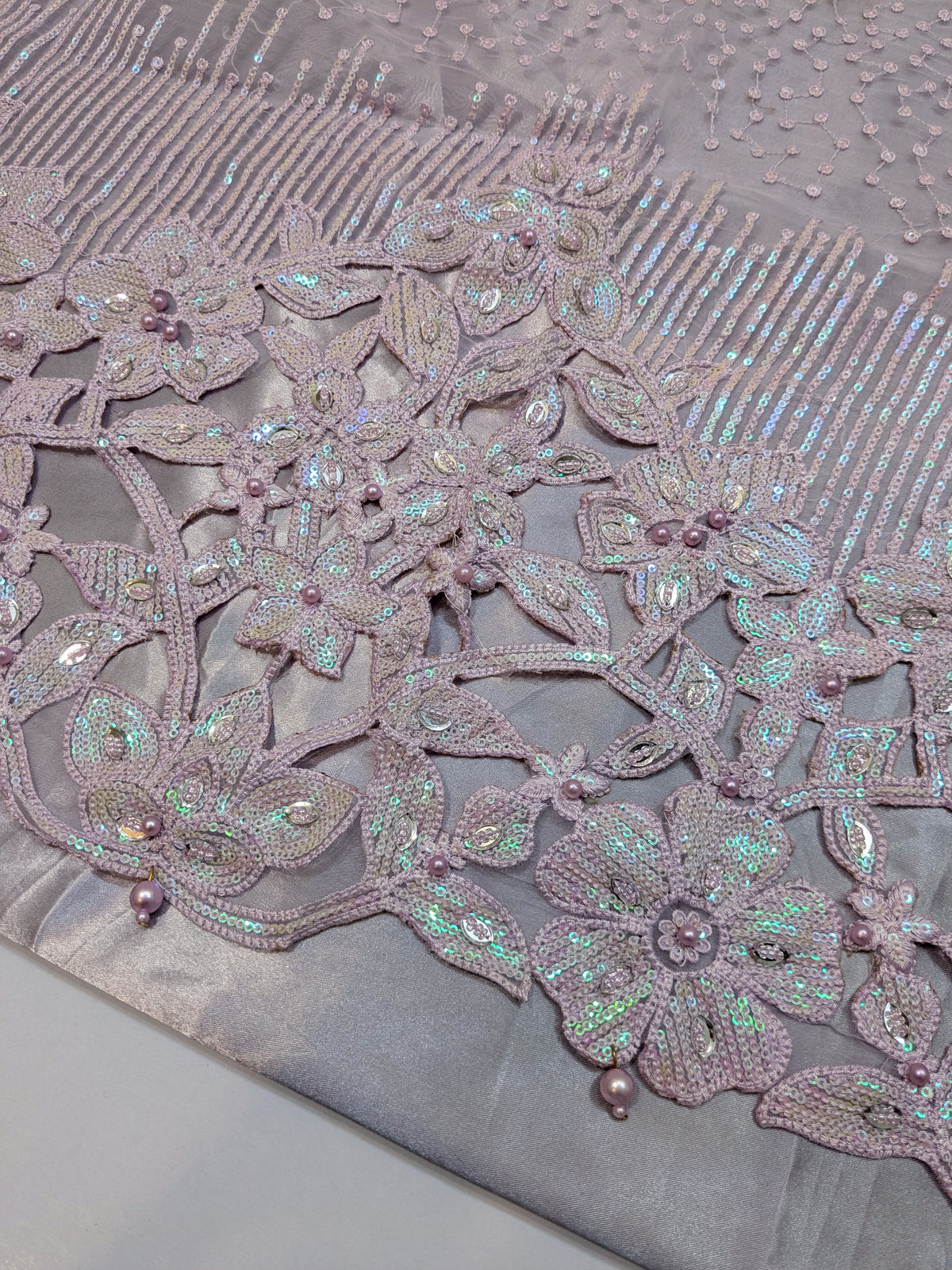 BAROQUE PEARL LAVENDER ORGANZA EMBROIDERED