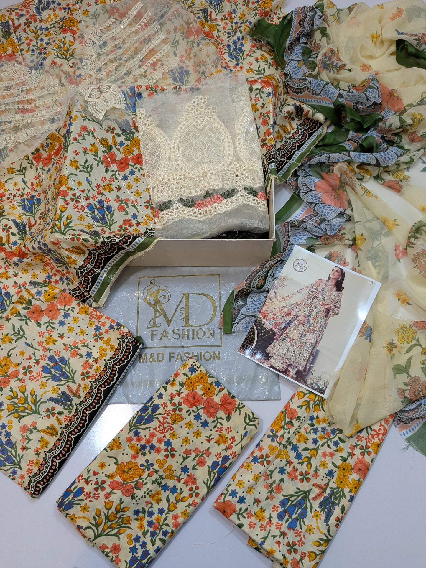 MARIA B LAWN CHIKENKARI PRINTED EMBROIDERED