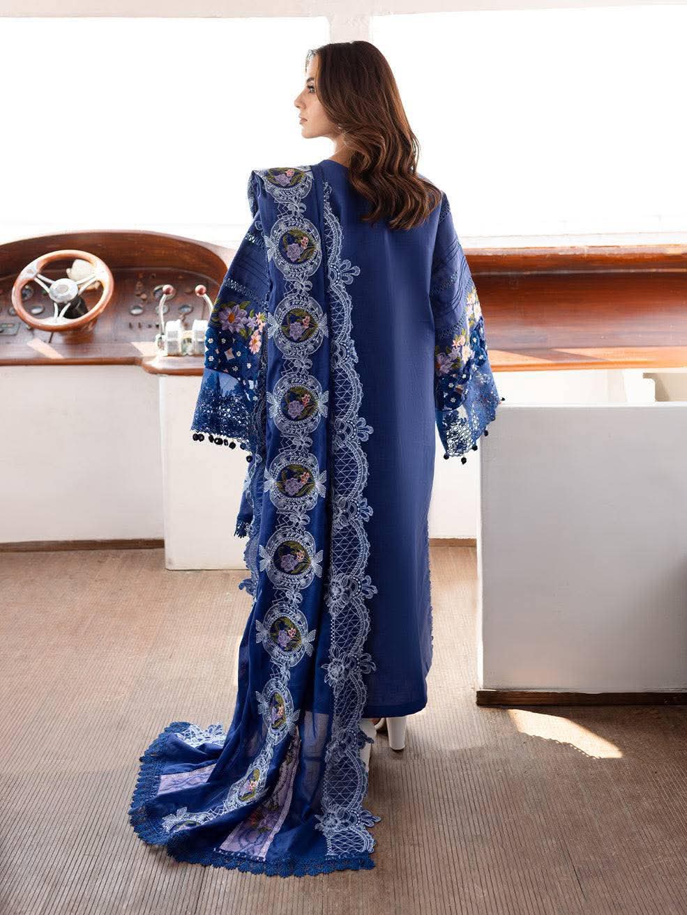 PARISHAY BLUE CHIKENKARI LAWN EMBROIDERED