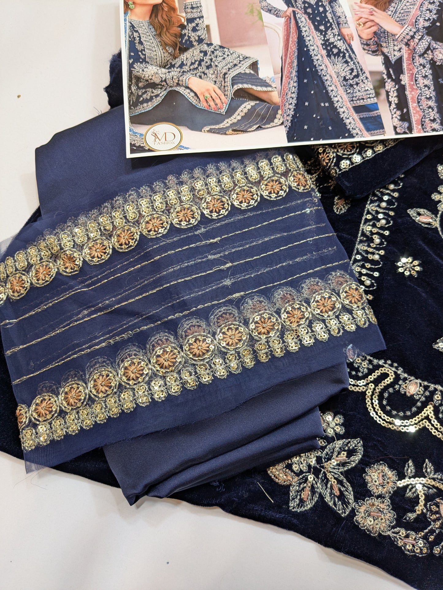 ANEELAS SUMBUL BLUE LUXURIOUS VELVET DRESS