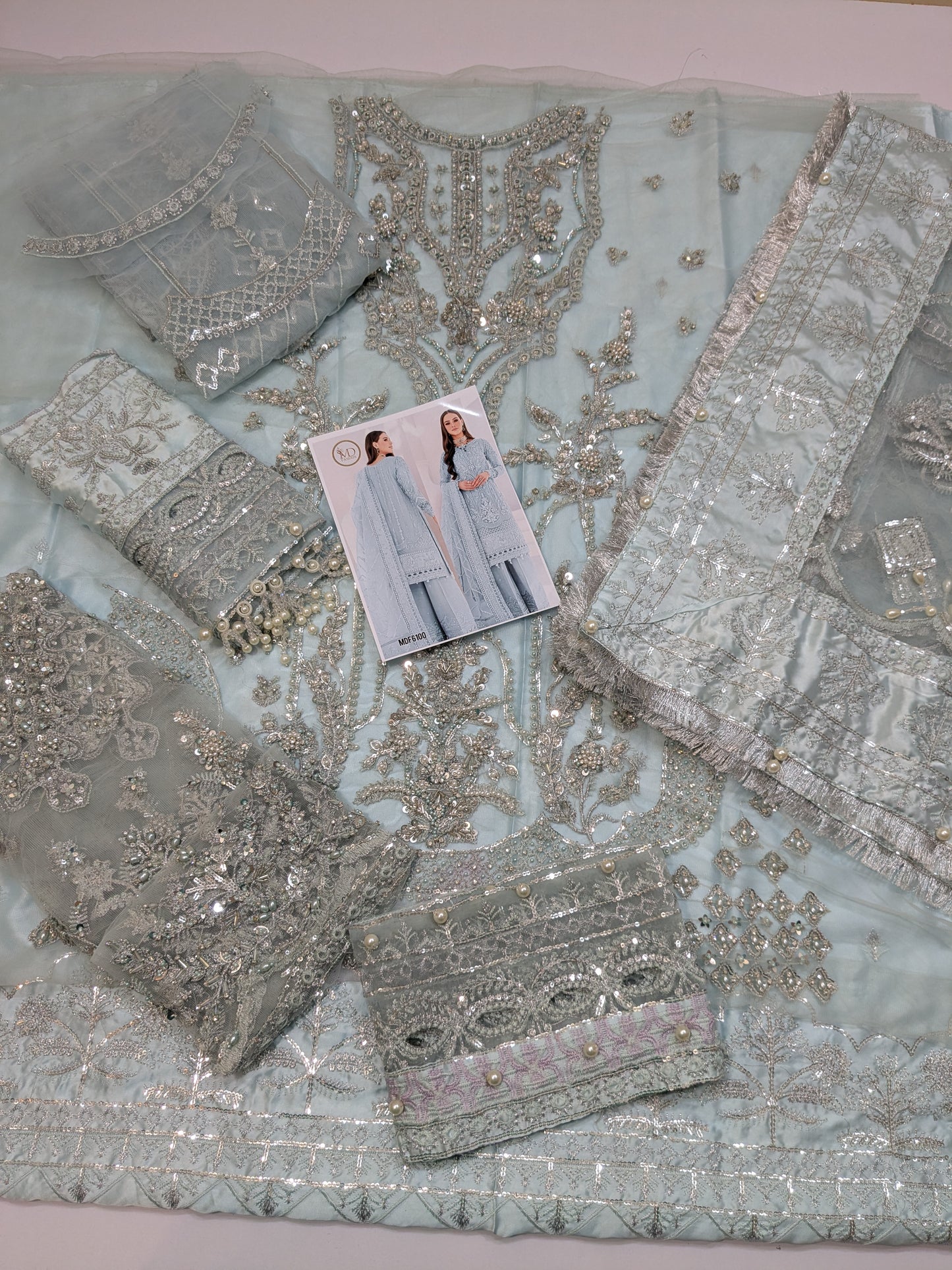 MARIA B POWDER BLUE FULL EMBELLISHED FORMAL WEAR