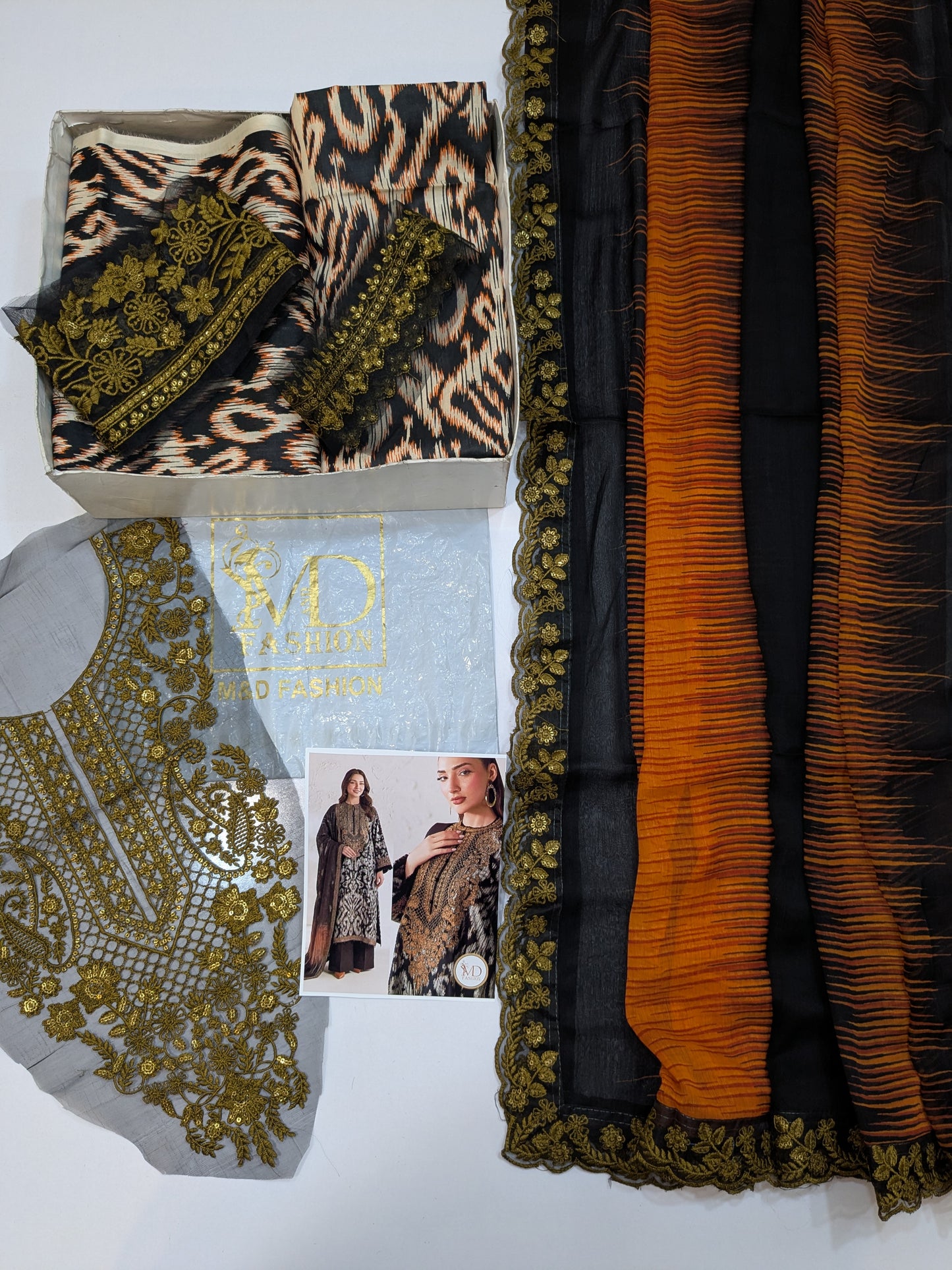 Baroque Lawn Black White Embroidered Dress