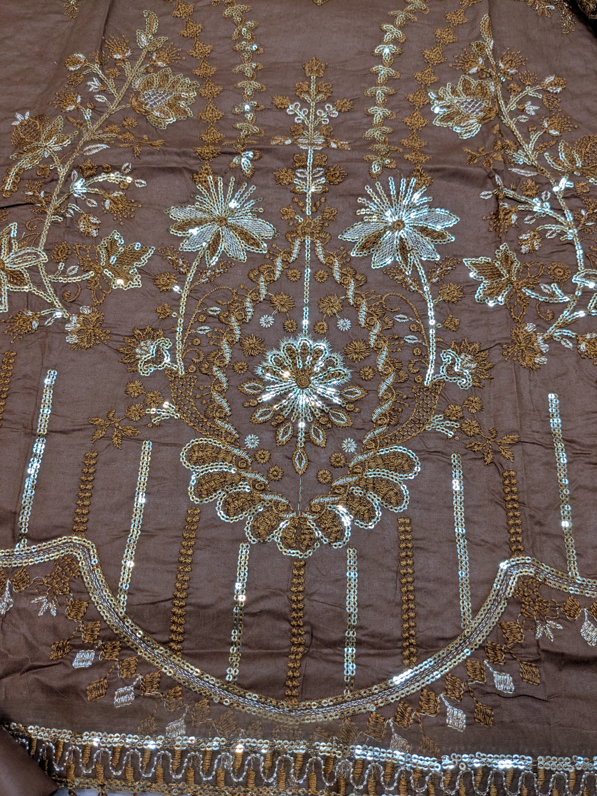 TIMELESS 21 BROWN LAWN COTTON WITH ORGANZA DUPPATA