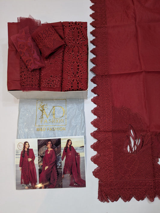 RANG RASIYA ALAYA MEHROON LAWN CHIKENKARI LACER WORK