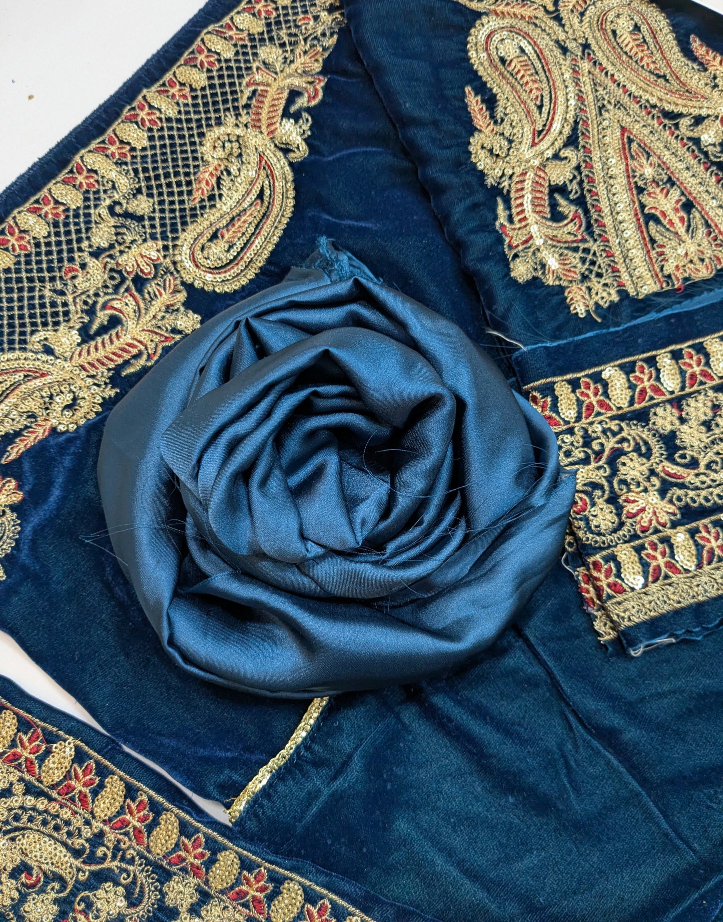 ANEELAS BLUE VELVET DRESS WITH VELVET SHAWL