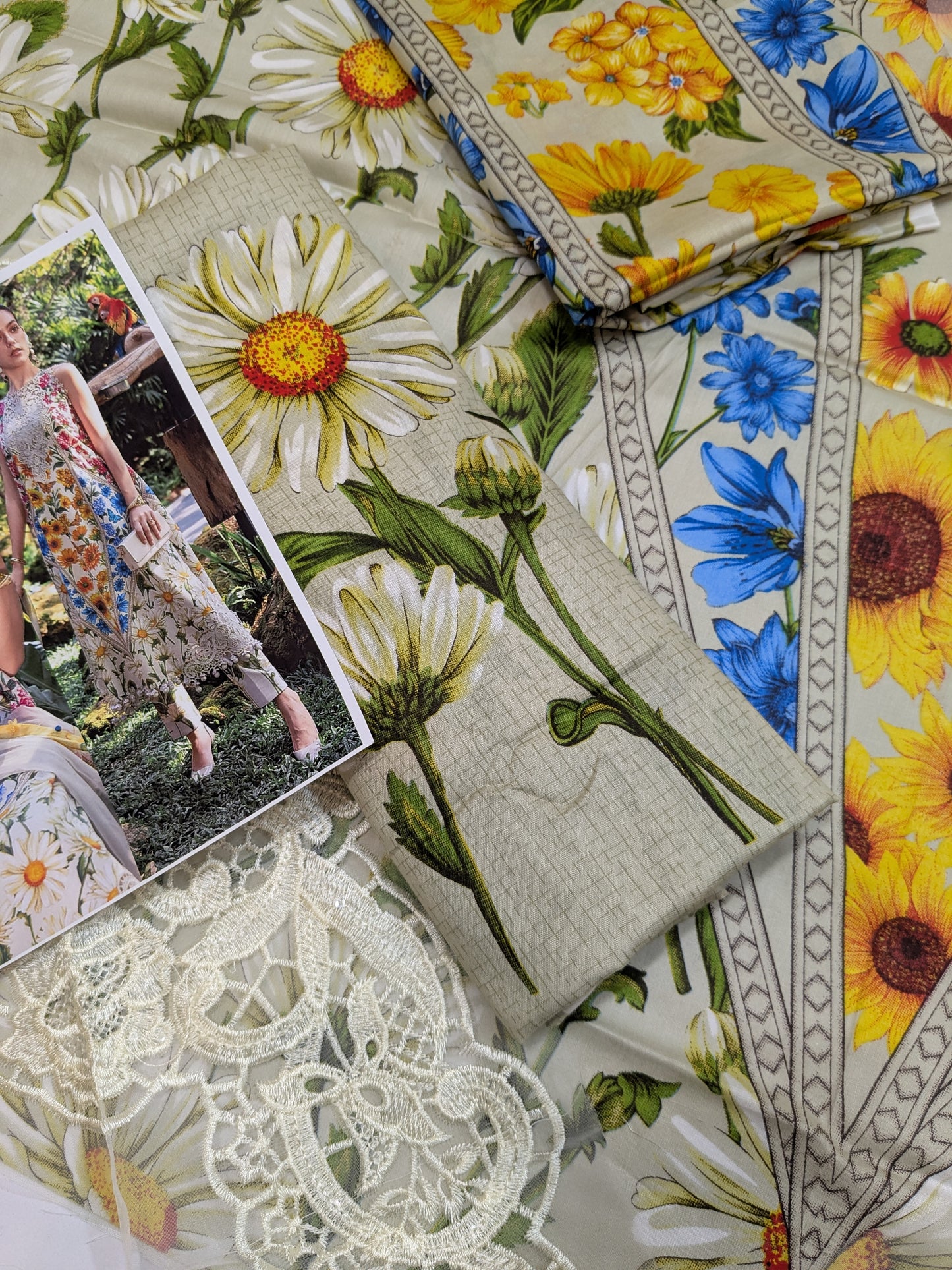 MARIA B SUNFLOWER BLUE 26 MPRINT LAWN