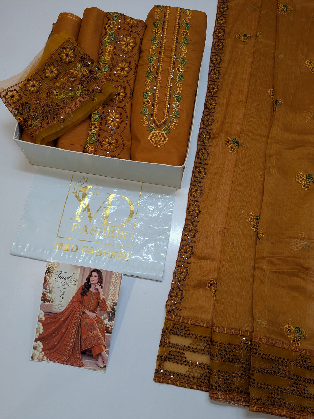 MAHIRA 04 MARIGOLD LAWN COTTON DRESS WITH CHIFFON DUPPATA