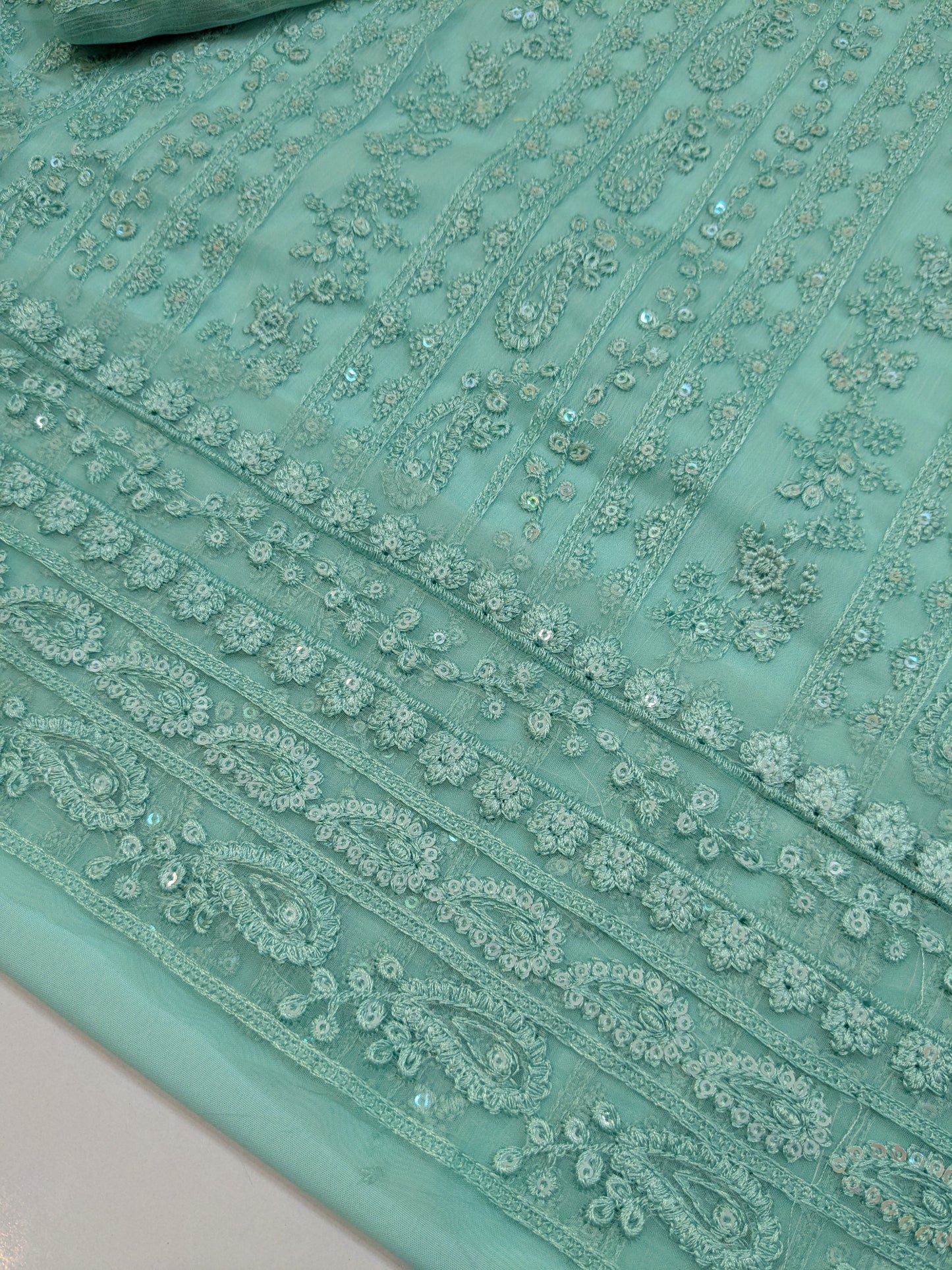AZURE SOFT SEA GREEN CHIFFON EMBROIDERED