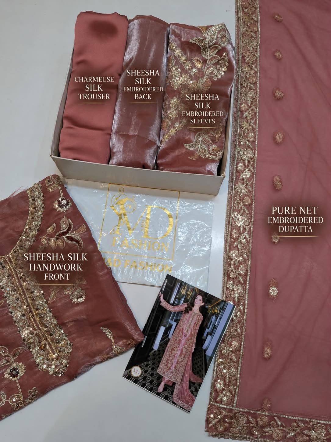 Fabric details of Sheesha Silk hand embellished dress in Antique Rose