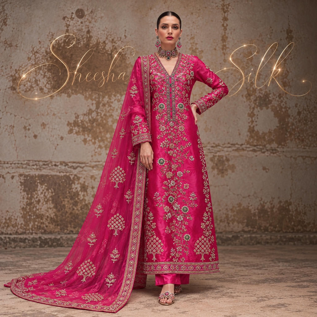 Main: Sheesha Silk hand embellished dress in Mulberry by SLEEK