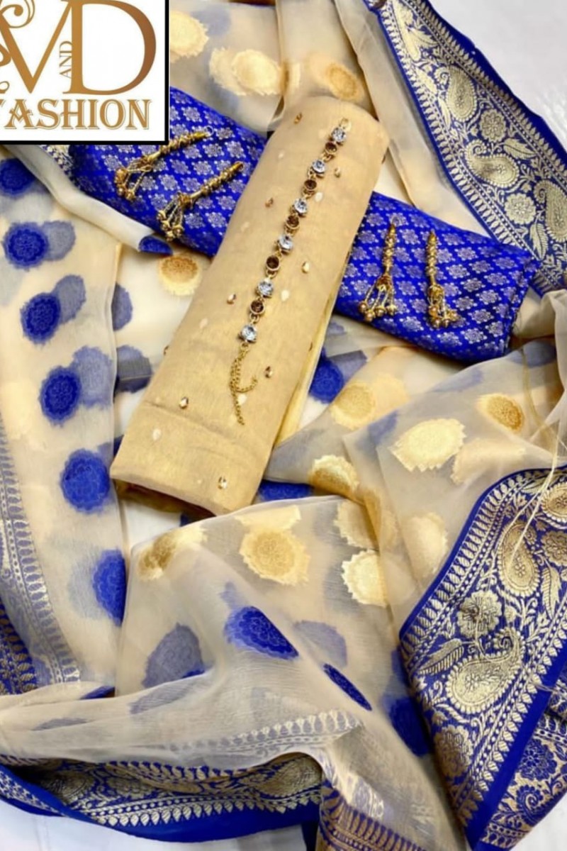 BLUE 3pcs Organza Jacquard Messori Dress