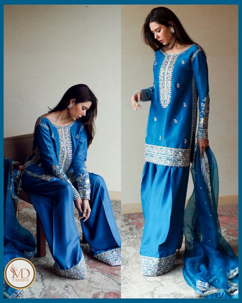 Erum Khan Heer RawSilk Handmade blue dress