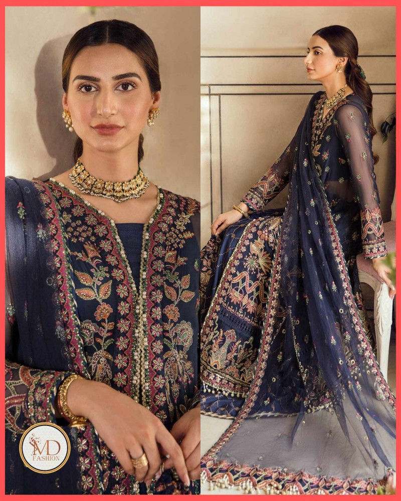 Afrozeh blue heavy embroidered dress
