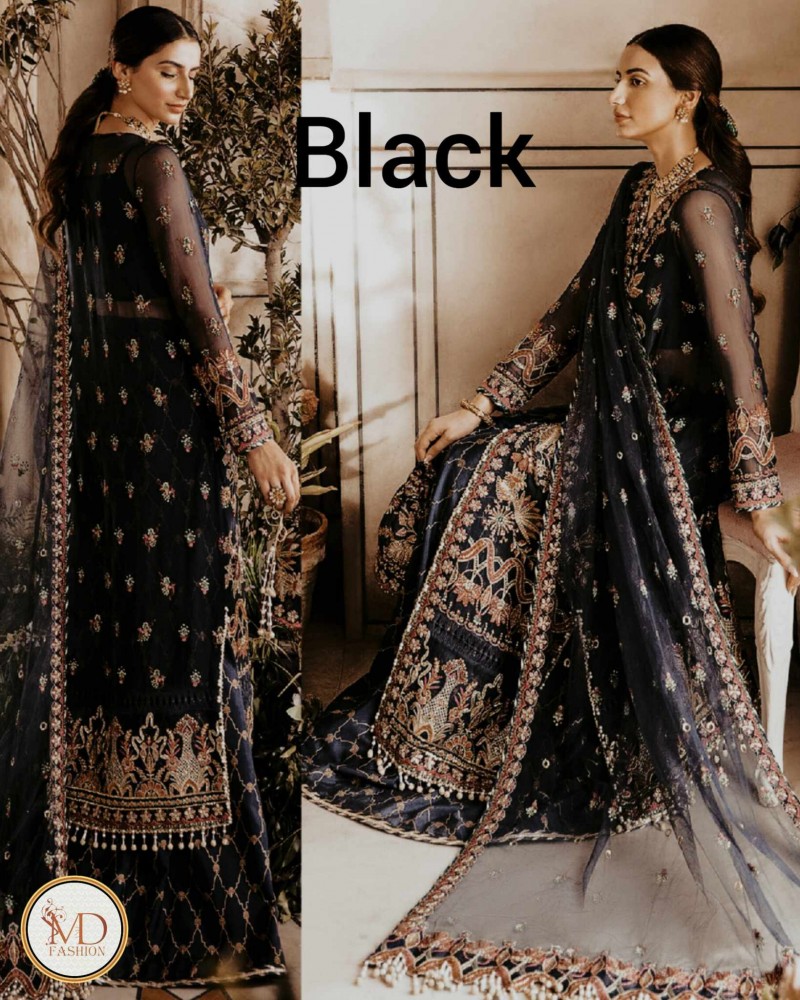 Afrozeh black heavy embroidered dress